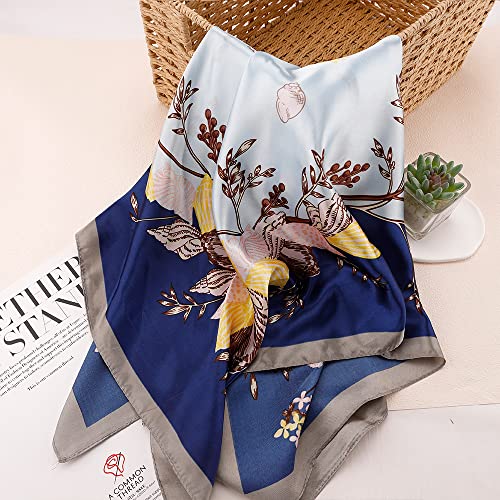 NZKNP Silk-Like Head Scarf - Women's Bandana Wraps - color: 26-dark and Light Blue, size: 35"*35"