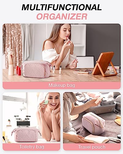 BAGSMART Travel Makeup Bag, Cosmetic Bag Make Up Organizer Case,Large Wide-open Pouch for Women Purse for Toiletries Accessories Brushes Pink - color: A-1 Layer- Pink, size: Large