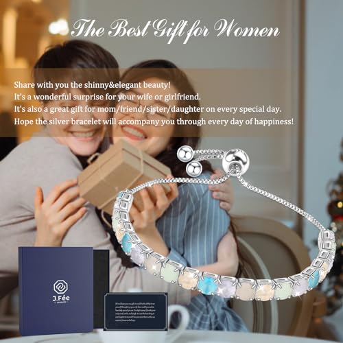 J.Fée Silver Bracelet, S925 Tennis Bracelet with Sparkling 5A Cubic Zirconia Silver Bracelets for Women Adjustable Bracelet for Women Bracelets Womens Bracelet Women Gifts for Women Mom - color: Zirconia Opal CZ