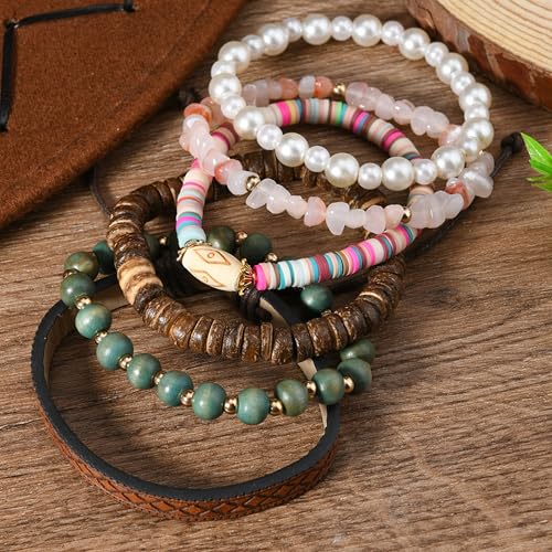 Long tiantian Western Turquoise Beaded Bracelet Set for Women Stackable Cowgirl Bracelets Boho Concho Jewelry Country Concert Rodeo Outfit Accessories Gifts - color: E3:western wooden dress