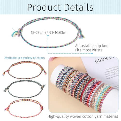 30 PCS Woven Wrap Friendship Bracelets, Handmade Woven Bracelet for Friendship, Adjustable Colorful Thread Bracelets for Women