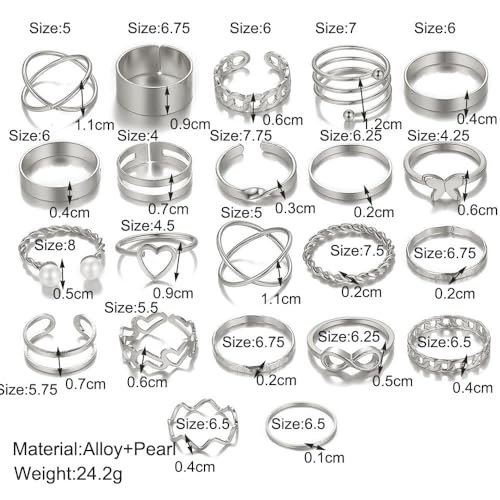 22 Pcs Gold Knuckle Rings Set for Women,Boho Fashion Thick Finger Stacking Rings,Vintage Midi Hollow Statement Rings Pack Jewelry Gift - color: Silver