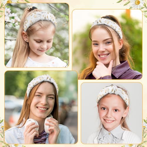 PANTIDE Daisy Jeweled Knotted Headband - Rhinestone Crystal Beads Embellished Headband Wide Top Knot Fashion Hairband Hair Accessories Spring Summer Birthday Holiday Gift for Women Girls (White) - color: White Daisy