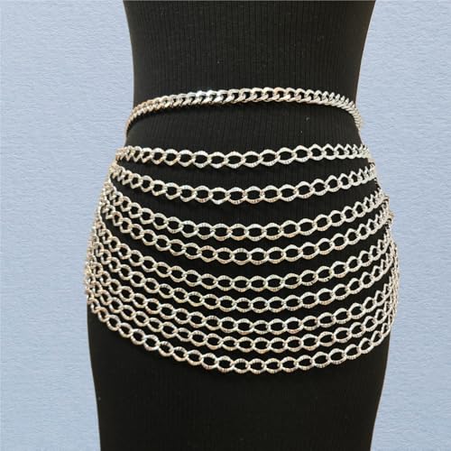 THREEBOY Women Apparel Belts Fashion Sexy Multilayer Metal Pearl Waist Chain Belt - color: Silver