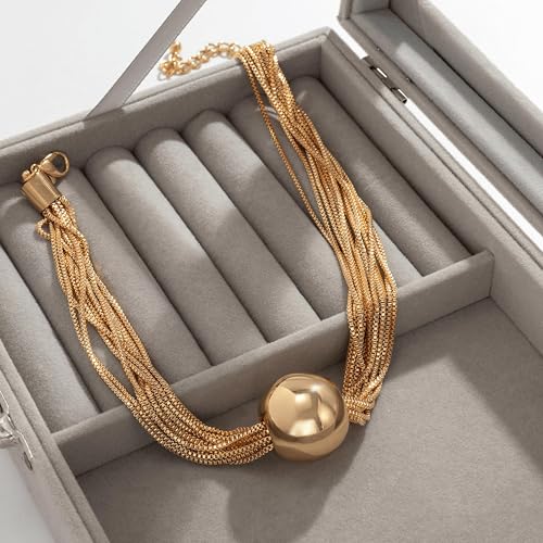 Chunky Chain Necklaces Women Statement Collar Necklace Gold Flat Snake Chain Choker Ribbed Design for Party, Dress Jewelry Gifts - color: B3:Gold Necklace