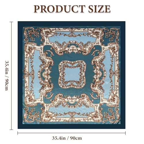 Large Square Head Scarf Bandana - 35" Satin Hair Scarf for Women Like Silk Scarf Fashion Hair Wrapping - color: Baroque Scroll(blue), size: 35IN*35IN