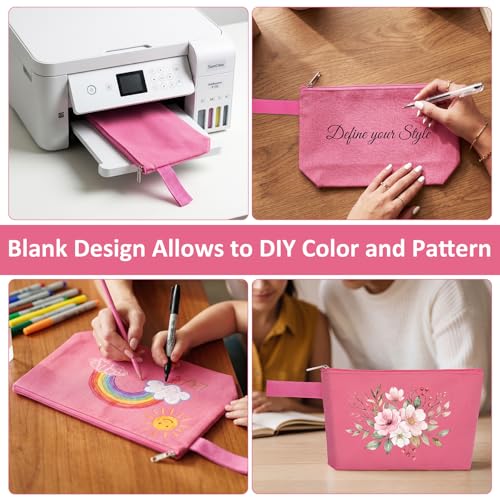 10 Pieces Cotton Canvas Makeup Bag with Bottom and Strap, Multi-Purpose Cosmetic Bag with Zipper Travel Toiletry Pouch, Blank DIY Craft Bag (Hot Pink, M) - color: Hot Pink, size: M