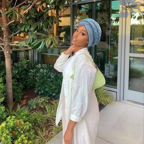 African Women Turban Caps Pre-Tied Twisted Turbans Head Scarf for Women Hair Wraps Cover Beanie Cancer Chemo Headwear - color: 1 Pack Double Twisted Braid A: Blue a