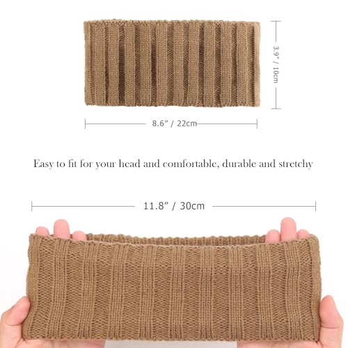 DRESHOW Crochet Ear Warmer Headband Soft Knit Chunky Turban Stretch Thick Headbands Warmer Fuzzy Head Wrap for Women - color: 1 Pc Knitted Vertical Stripes: Khaki