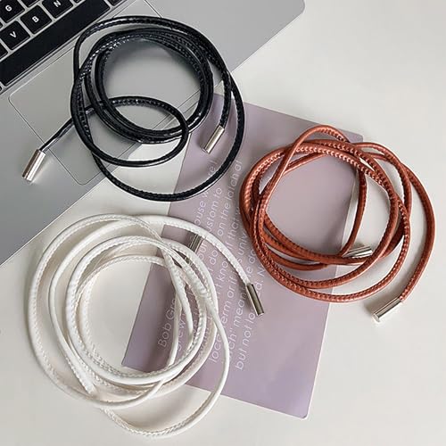Womens Faux PU Leather Bead Rope Skinny Tie Belts for Skirt Dresses Jeans Pants Thin Dress Waist Belt - color: B Black