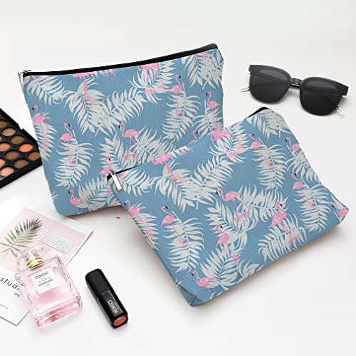 Cute Makeup Bag for Purse Canvas Waterproof Funny Cosmetic Bags for Women Zipper Travel Toiletry Pouch-Flamingo Makeup Bags-Blue - color: Flamingo Makeup Bags-Blue