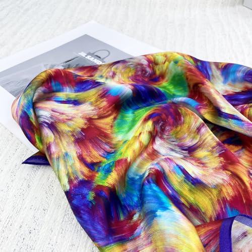 Women's Small 21 inch 100% Silk Scarf Bandana for Head Neck Hair | 100% Mulberry Silk Lightweight Designs Gift-Ready Packaging For Hair Fashion 21"x21" Printed - color: 102multicolor
