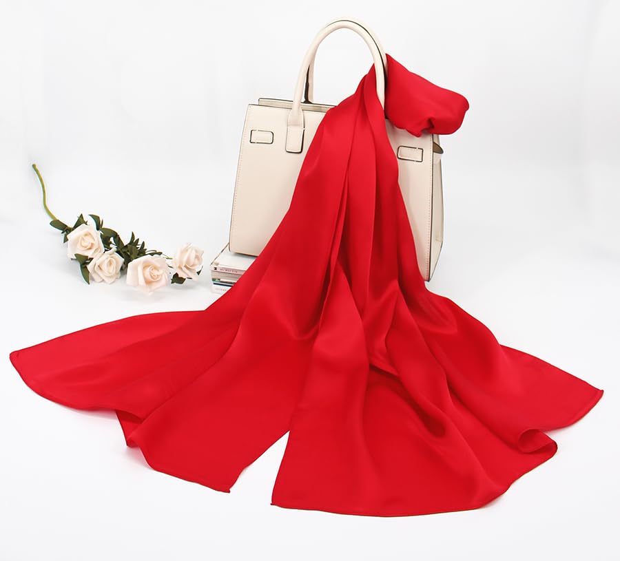 ANDANTINO 100% Silk Long Scarf-Women Large Oblong Shawls with Gift Packed - color: Solid Color-red