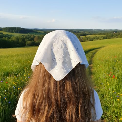 White Bandana Headband, White Head Scarf Adjustable Lace Head Scarf Headband Cute Triangle Headbands for Women’s Hair Cute Adjustable Bandanas for Women