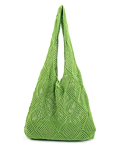 Crochet Mesh Beach Tote Shoulder Handbags Hobo Summer Aesthetic Women's Bag - color: Green