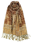 Achillea Reversible Paisley Pashmina Rave Scarf – Exotic Indian Shawls and Wraps for Evening Dresses, Festivals, All Seasons - color: Brown