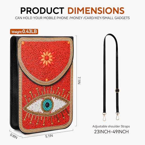 Small Beaded Crossbody Bag for Women, Boho Cell Phone Shoulder Purse Wallet with Handcrafted Colorful Beads - color: Tree-2