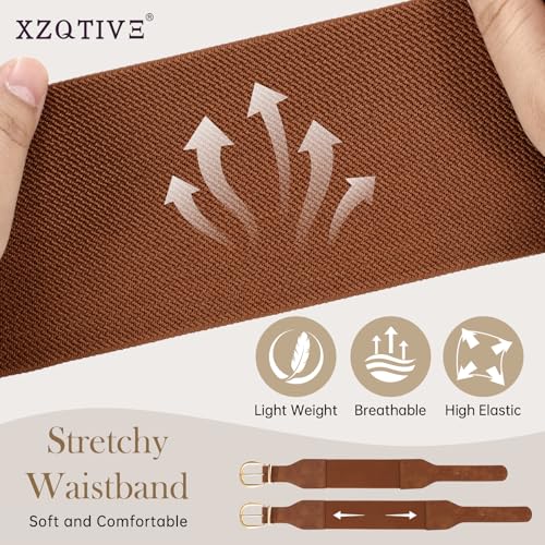 XZQTIVE Women Wide Elastic Waist Belt for Dresses Fashion Cinch Belts Stretchy Waistband with Gold Buckle - color: Brown, size: Fit Waist Size 26"-29"