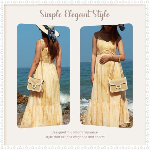 Fecialy Straw Crossbody Bags for Women Summer Straw Beach with Pearls Raffia Shoulder Handbags - color: Brown