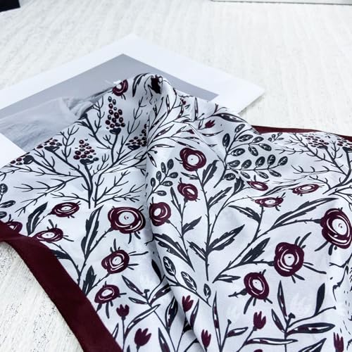 Women's Small 21 inch 100% Silk Scarf Bandana for Head Neck Hair | 100% Mulberry Silk Lightweight Designs Gift-Ready Packaging For Hair Fashion 21"x21" Printed - color: 209red White