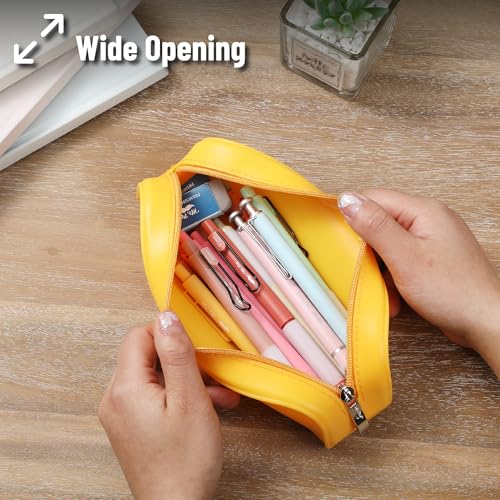 Mr. Pen- Silicone Pencil Case, Aesthetic Pencil Bag for Women, Makeup Pouch | Multifunctional Pouch for Stationery, Cosmetics and Electrical Goods Storage - color: Golden Honey