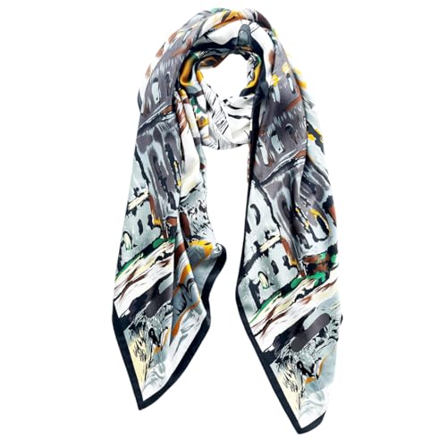 Long Silk Like Scarf Lightweight Satin Scarves Large Sunscreen Shawl Wrap for Women - color: 019.abstract Black