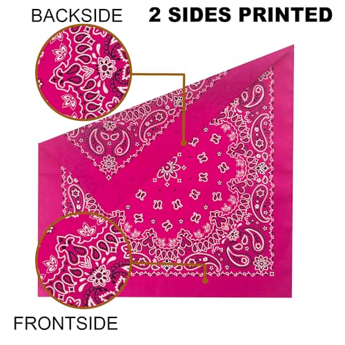 6 Pack 12 Pack Bandanas 2 Sides Printed 22inch Unisex Cowboy Kerchiefs - color: Hot Pink-6 Pack