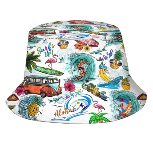 NASIAN Psychedelic Trippy Rave Bucket Hats for Women Men Outdoor Travel Beach Sun Hat Festival Outfits - color: Hawaiian Style
