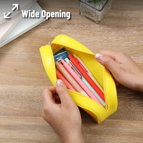 Mr. Pen- Silicone Pencil Case, Aesthetic Pencil Bag for Women, Makeup Pouch | Multifunctional Pouch for Stationery, Cosmetics and Electrical Goods Storage - color: Yellow