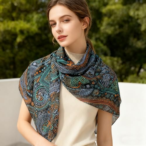 K-Elewon Large Square Scarf 43" Silk Scarf Fashion Scarves Silk Feeling Hair Wrapping Scarfs Night Sleeping Headscarf - color: Vb01