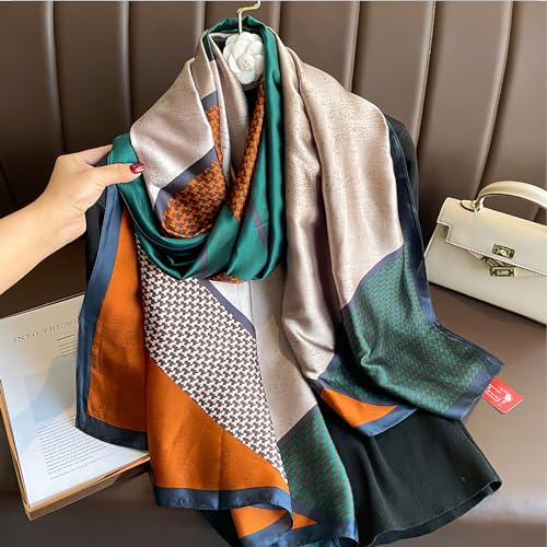 vimate 100% Large Silk Feeling Scarf-Women's Fashion Long Mulberry Silk Satin Neck Scarf Sunscreen Shawl Wrap Headscarf - color: Style 18