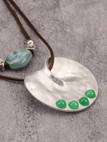 GelConnie Boho Necklaces for Women Cowgirl Necklace Stone Leather Cord Pendant Necklaces With Beads Long vintage Layered Choker Necklace - style: Green Boho Necklace