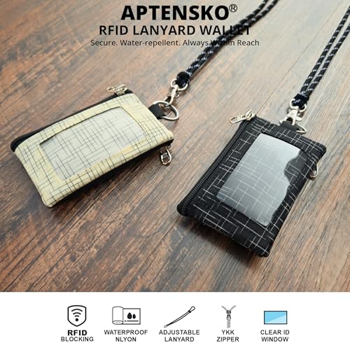 RFID Blocking Travel Wallet with Adjustable Lanyard, Small Nylon Zipper Pouch and Badge Holder for ID, Credit Cards, Cash, Keys, Commuters (Black+) - color: Black+