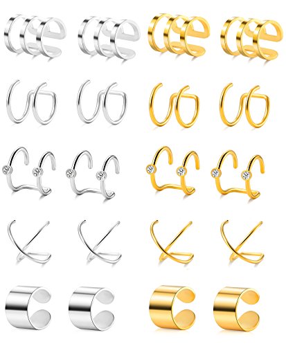 Tornito 4-10 Pairs Stainless Steel Ear Cuff Helix Cartilage Clip On Wrap Earrings Fake Nose Ring Non-Piercing Adjustable - color: A3: 10 Pairs