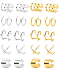 Tornito 4-10 Pairs Stainless Steel Ear Cuff Helix Cartilage Clip On Wrap Earrings Fake Nose Ring Non-Piercing Adjustable - color: A3: 10 Pairs