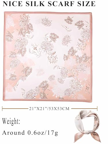 100% Mulberry Silk Scarf for Women Hair Lightweight Square Neckerchief Wrap For Head Scarves 21" - color: 16-soft Pink Daisy /21"*21"