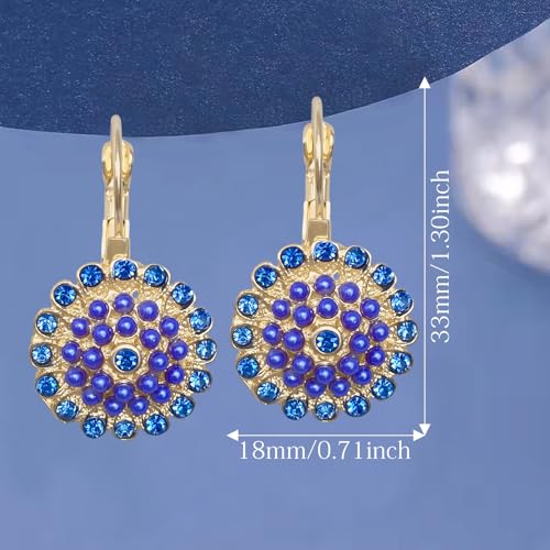 Bohemian Vintage Sliver Geometry Enamel Flower Lightweight Dangle Hoop Earrings Ethnic Handmade Circle Disc Teardrop Earrings For Women - color: Blue
