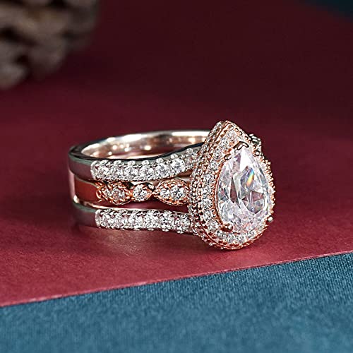 Newshe Jewellery Wedding Rings for Women Bridal Sets Sterling Silver Engagement Ring Enhancer Pear Cubic Zirconia Anniversary Promise Band Size - color: Cubic Zirconia-18k Rose Gold Plated