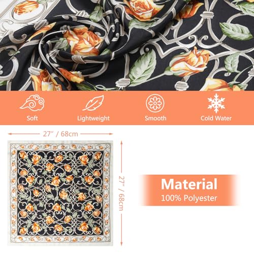 Stlvoll 27.5" Silk Neck Scarf of Women's Fashion Head Scarf Square Neck Satin Scarfs for Bag Hair Scarves Gift - color: Flower/Black