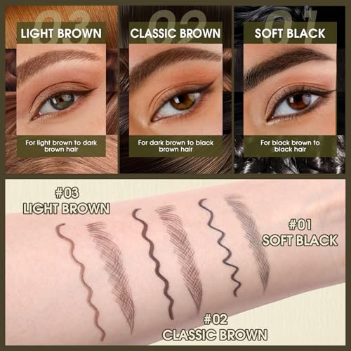 UCANBE Eyebrow Pen, Dual-Ended Eyebrow Pencil with 4-Fork-Tip & Gel Eyeliner for Women, Eye Brow Pen with Gel Eyeliner Pencil, Microblading Eyebrow Pencils with Hair Like Strokes, Soft Black - color: Soft Black