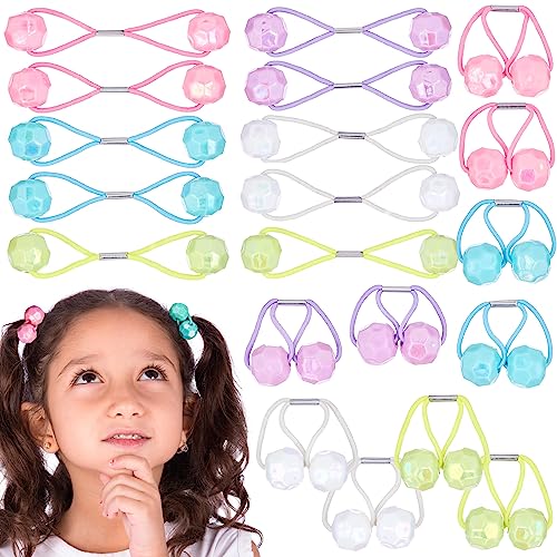 20pc Ponytailers Ponytail Balls Hair Elastics,16mm Diamond-Value Pack | Gem-Shaped Pastel Multicolored Twin Hair Beads Bauble Hair Ties Ponytail Holders, Toddler Kids Hair Ties - color: Pastel
