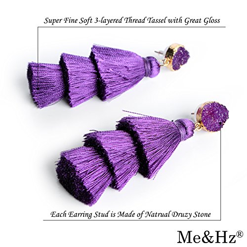 Me&Hz Colorful Layered Tassel Earrings Bohemian Statement Tiered Tassel Big Dangle Drop Earrings for Women Druzy Studs Valentine’s Day Gift - color: Purple