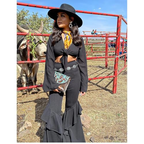 XZQTIVE Women Boho Chain Belts For Dresses Jeans Western Cowgirl Waist Links Belt Adjustable Metal Concho Belt - size: Fit Waist upto 36inches, style: Matte Turquoise Silver