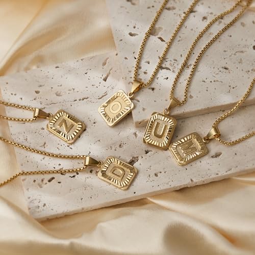 JSJOY Graduation Gifts 2026 Gold Initial Necklaces for Women Men Gold Letter Necklaces 26 Capital A-Z Letter Pendant Necklaces for Women Square Monogram Necklace for Her Initial Necklaces - color: Gold Letter K