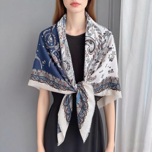 K-Elewon Large Square Scarf 51" Cotton and Linen Hand feel Scarf Fashion Scarves Hair Wrapping Scarfs Neck Scarves for Women - color: H2302