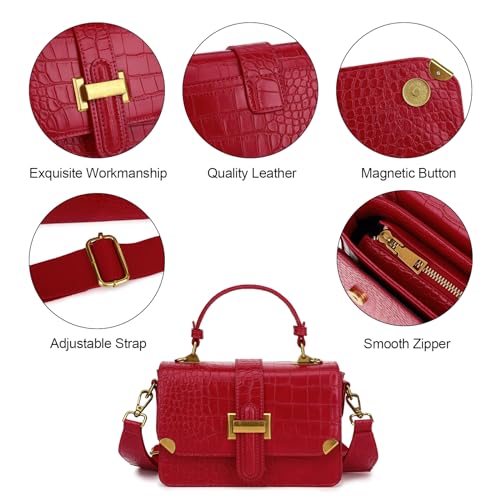 LL LOPPOP Women's Small Classy Crossbody Purse Top Handle Handbags Leather Satchel Bags for Women - color: A-red(2035)