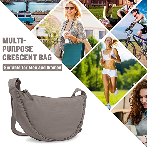 Nylon Crescent Crossbody Bag for Women Purses Trendy Men,Small Travel Sling Bag Hobo - color: Grey, size: Small