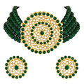 Aheli Pearl Diamond Choker Necklace & Round Earrings Gift for Women Indian Traditional Bollywood Fashion Bharatanatyam jewellery set - color: Green 1