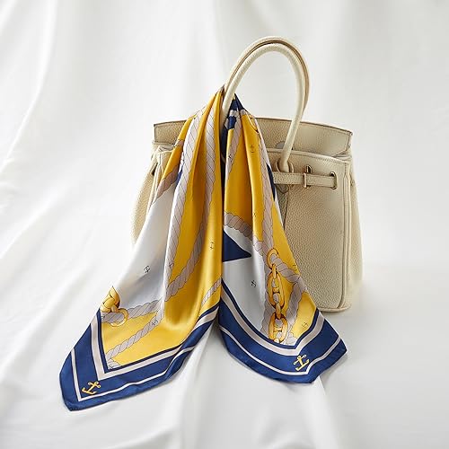 100% Mulberry Silk Neck Scarf 21''x21'' Small Square Hair Scarf for Women Men Lightweight Bandana Envelope Package - color: Rudder-yellow