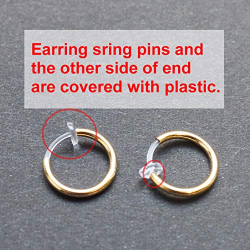 Silver Small for Women Comfortable Plastic Invisible Clip On Hoop Earrings Men Fake Nose Ring Faux Lip Septum Ring Fake Cartilage Earrings 12 mm Spike Cross Feather 15mm Unisex Gold Non Piercing Lobes - color: 15mm Gold